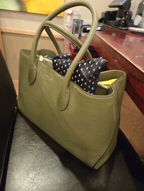 Aspinal of London - Rare Green Pebbled Leather Top-Handle Tote with Charm